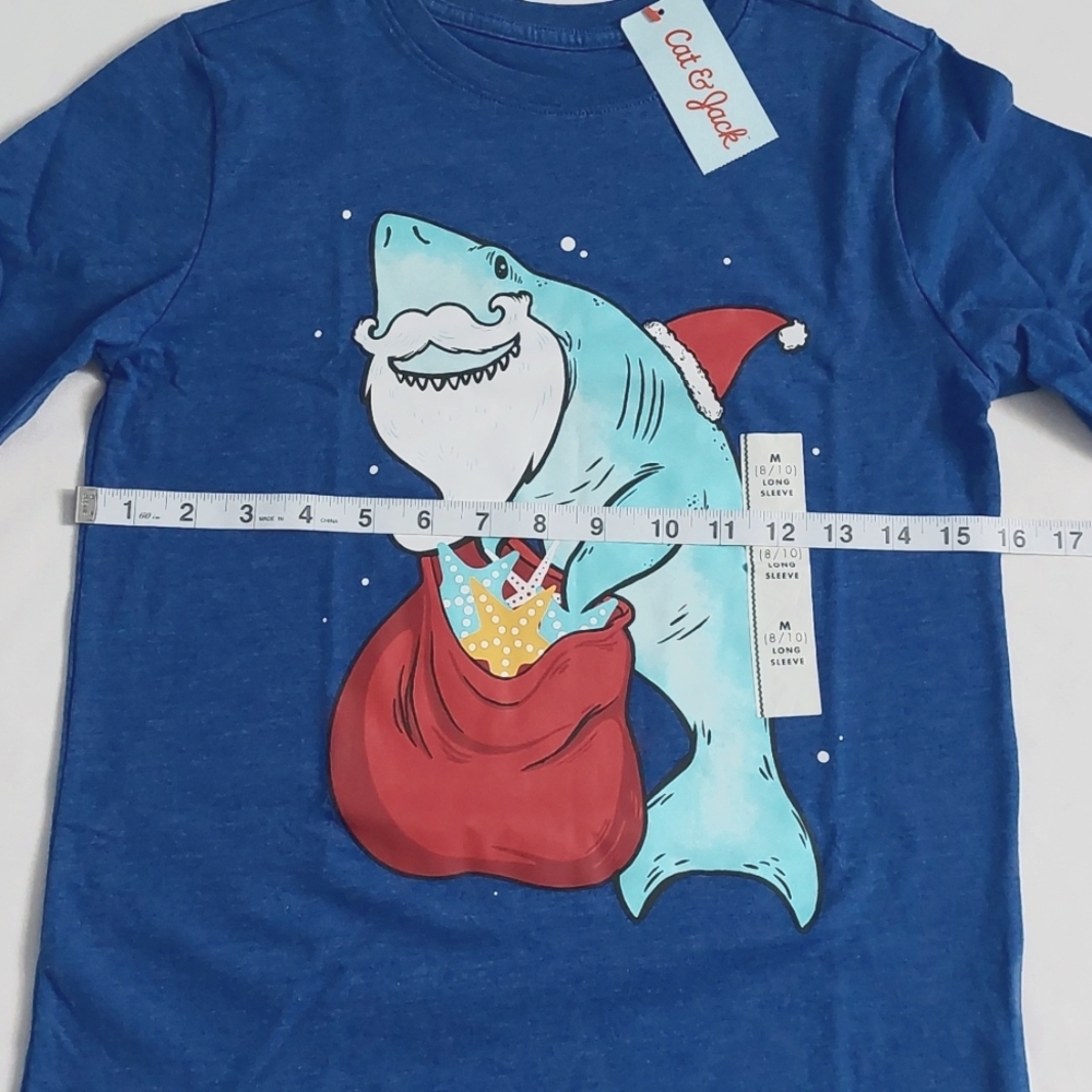 Cat & Jack  Blue Long Sleeve Tee with Shark Graphic  Holiday Theme M‎ - Picture 2 of 6